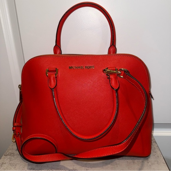 MICHAEL Michael Kors Handbags - Michael Kors Cindy Large Dome Satchel Bag in Red Leather
